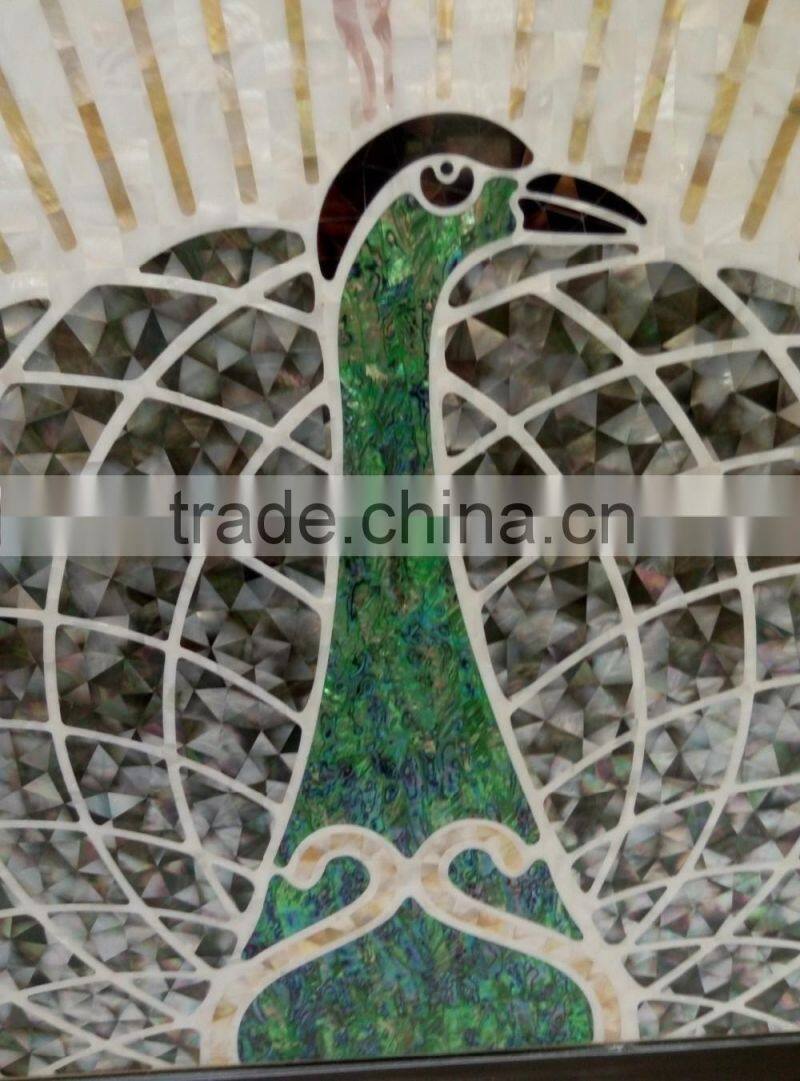 Customized peacock design art shell mosaic picture wall paper for background wall