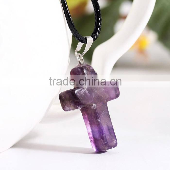 Women trending products natural stone pendant cross stone necklace