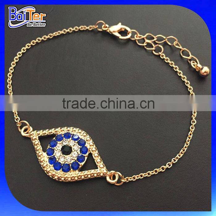 High Quality Jewelry 925 Sterling Silver Gold Blue Evil Eye Bracelet
