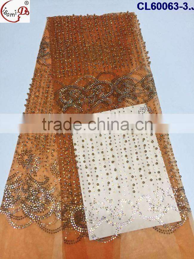 CL60063 Wholesale price top grade quality women white beaded wedding lace fabrics ,tulle french lace with stones