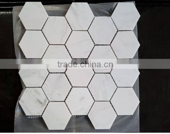 Hexagon Ariston White Mosaic, white marble stone mosaic