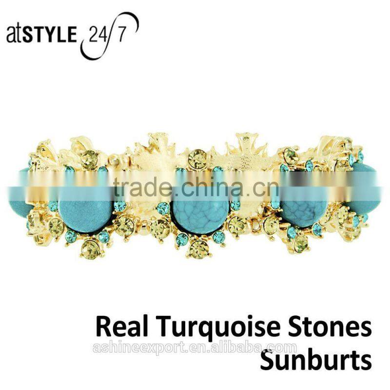 Simple Fashion Chunky lovely gold alloy resin and crystal big flower bracelet Elastic cord rope chain bracelet--2 colors