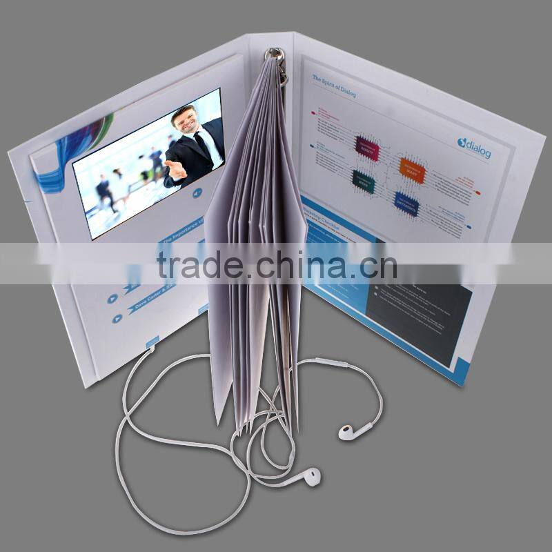 artificial handmade 7inch lcd video ring binder ,video folder with lcd ,custom video brochure