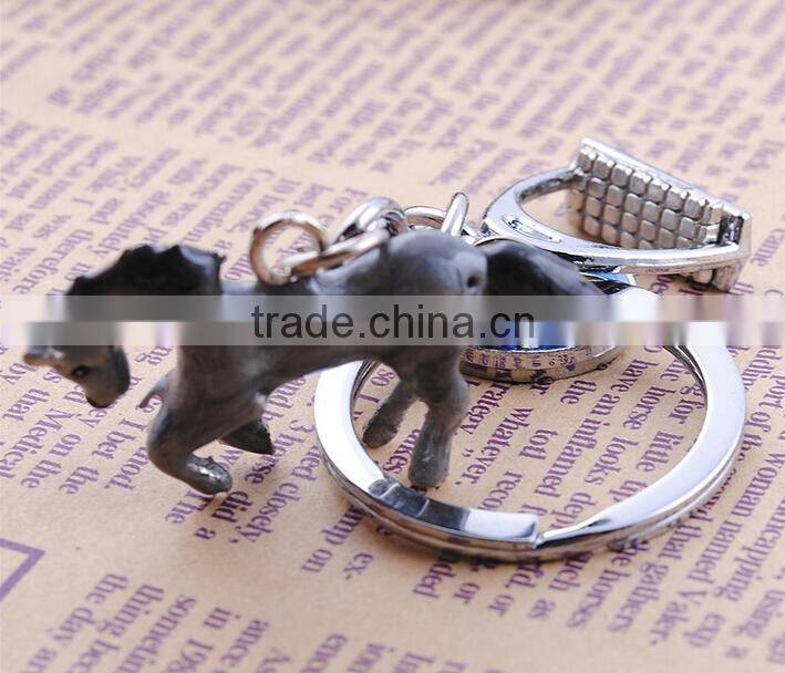 3D racing horsr hard plastic silver metal keychain
