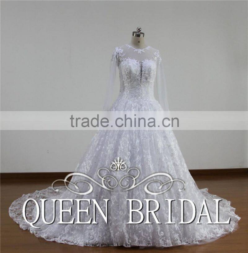 QUEEN BRIDAL 2016 New Design Ball Gown Luxury Bridal Arabic Wedding Dress Lace Long Sleeve