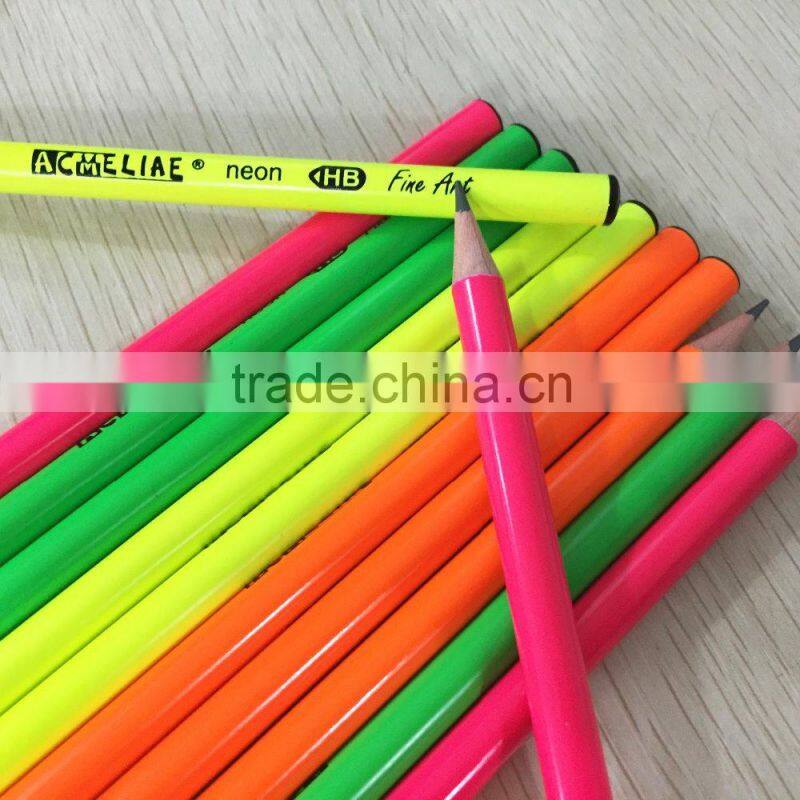 7" standard size round shape soft wood neon color body pencil with dipped top