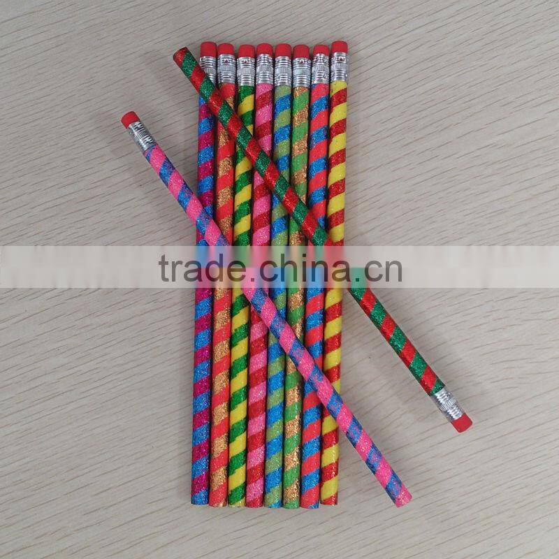 Standard size round shape glitter pencil with eraser