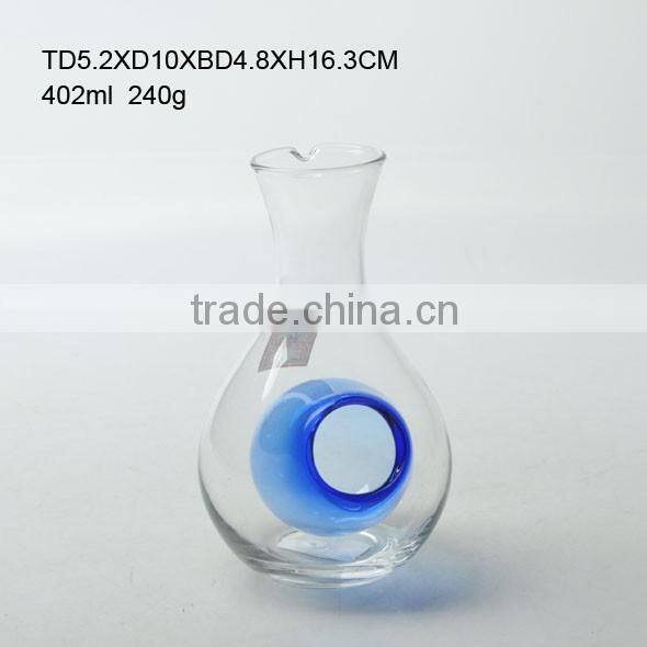 WHOLE SALE cheap transparent glass wine decanter with handle for centerpiece and supermarket