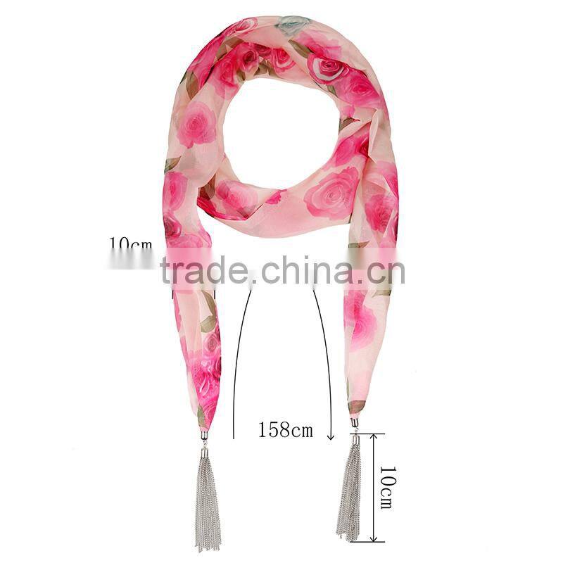 Fashion romantic rose pattern scarf,soft polyster scarf