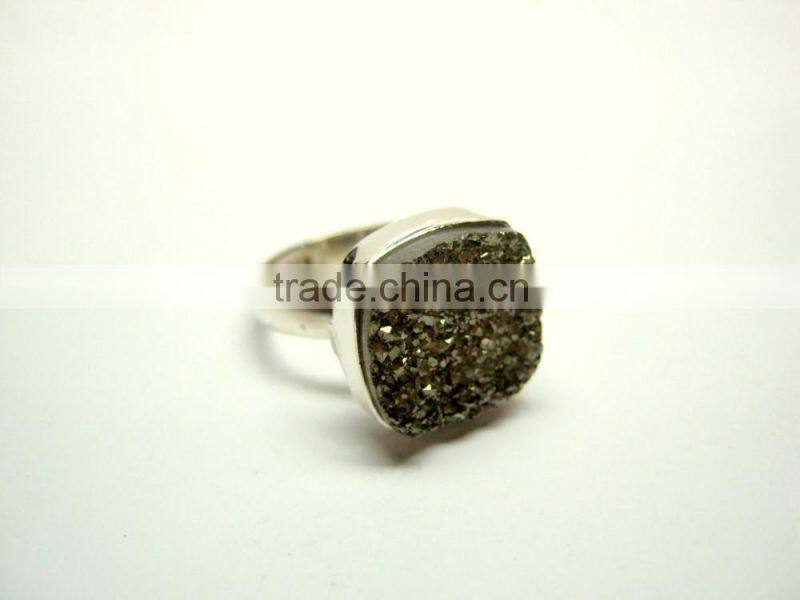 Coated Golden Dream Green Druzy Trillion Sterling Silver Jewelry, 925 Solid Sterling Silver Gemstone Ring,Designer Druzy Jewelry