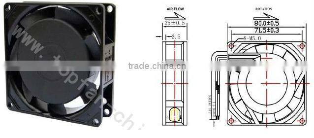 AC 220v axial flow fan 80x80x25 mm /AC Axial Flow Fans