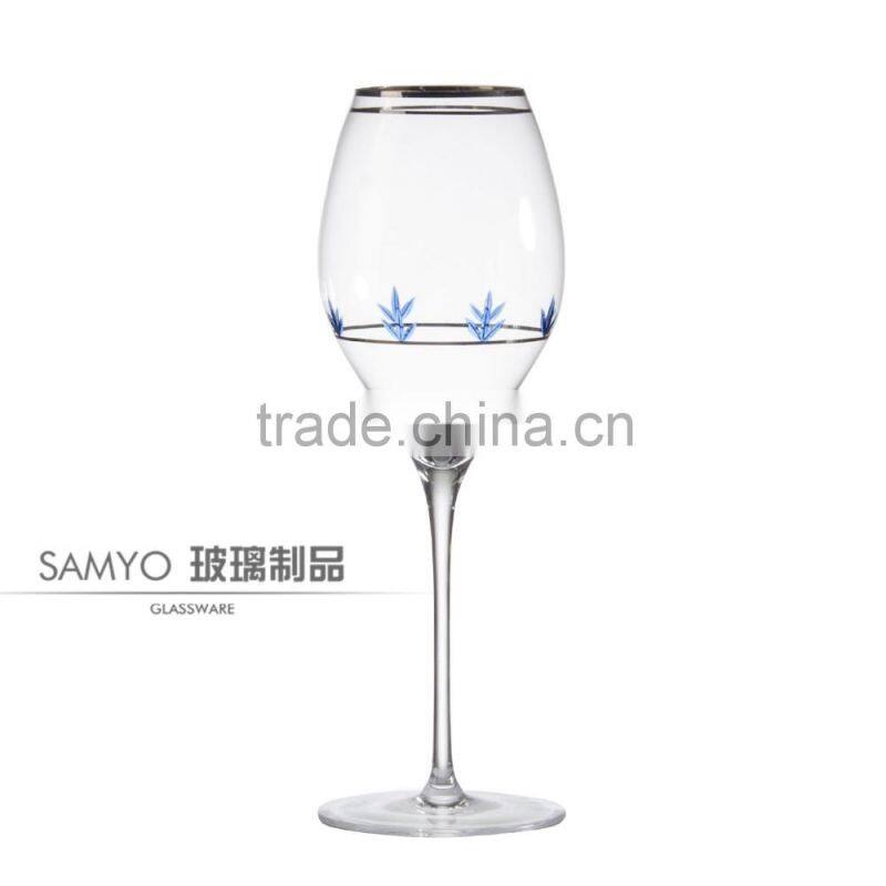 SAMYO mouth blown 2016 new design home usage red wine glass with two color decoration