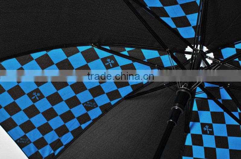 factory 23 inch walking stick automatic logo check printed umbrella