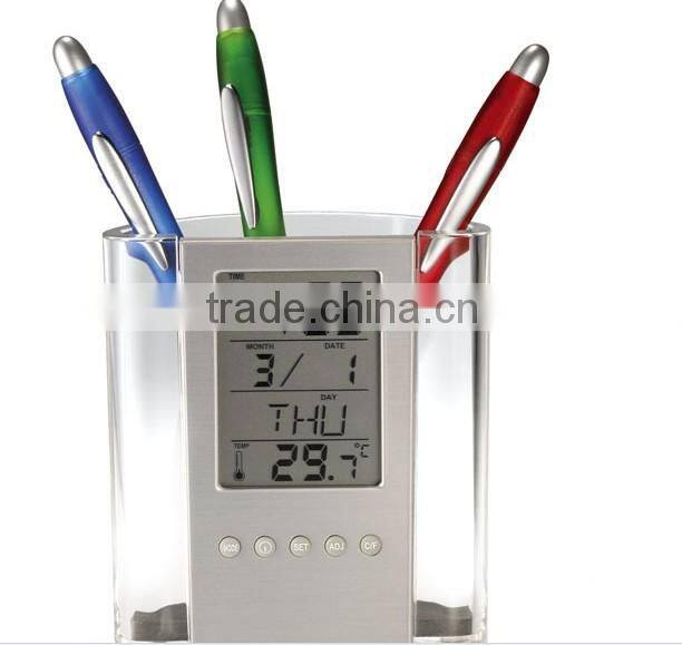 hot sale cheap digital led color change wooden pen holder clock