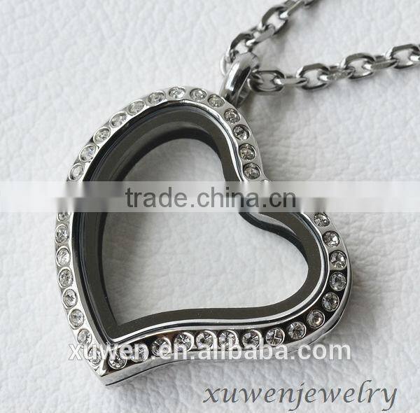 heart shape AAA Czech crystal stainless steel blank locket pendant