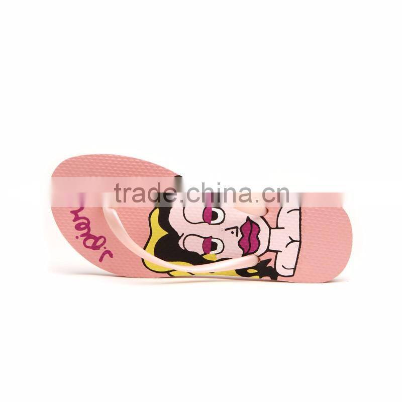 2016 fashion new hand painted design flat light pink PE summer beach sandal for women T strap