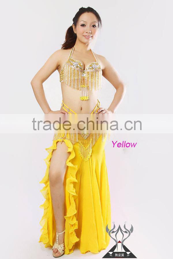 Wuchieal Hot Sexy Nice Ruffle Skirt for Ladies, Only One Side Slit Belly Dance Skirt with Golden Edges Finishing
