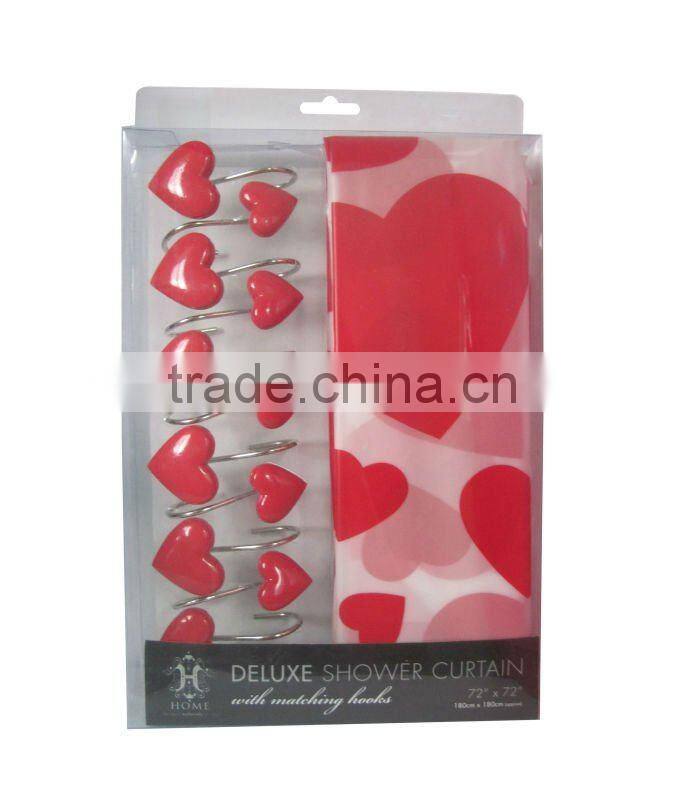 2012 pink heart pattern peva shower curtain