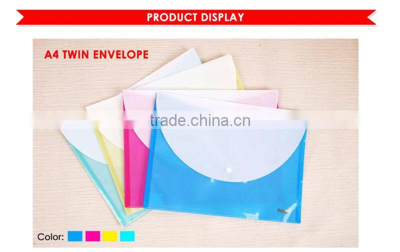 Two Pocket A4 Transparent Color Buckle File Pocket/Plastic Document Bag with Button