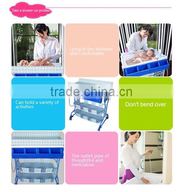wholesale cheap plastic baby chaing table with two layer storage
