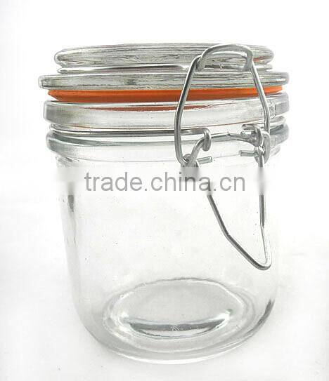 Square airtight glass food use jar with clamp lid