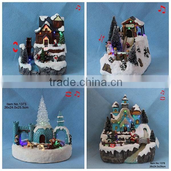 Set of 4 Christmas decoration scene resin miniature house and figurines