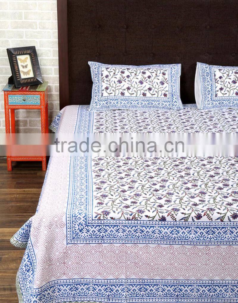 Jaipuri Hand Block Printed One Double Bedsheet With Two Pillow Covers