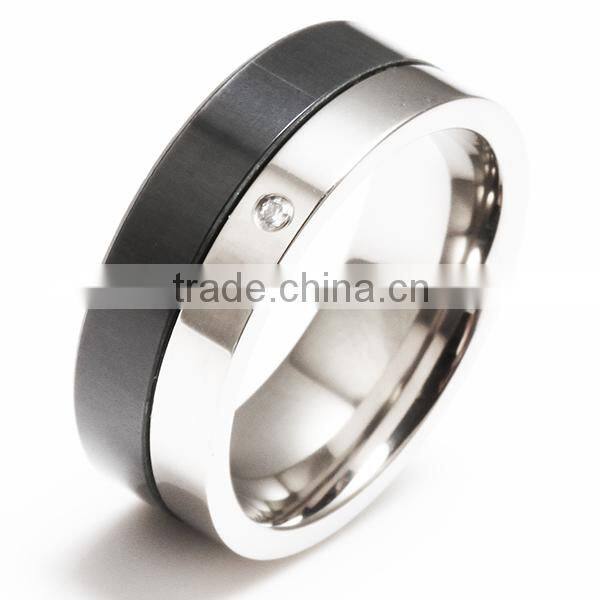 2 Stripe Black Carbon Fiber Inlay Ring with 1 Clear CZ (8mm) R2607P
