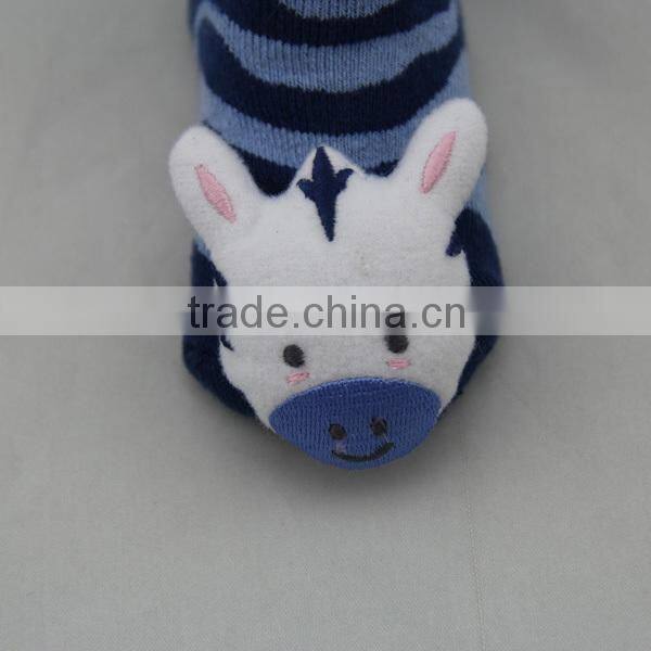 GSBT-13 Factory custom high qulity stiped design full terry carton infant baby toy rattle socks