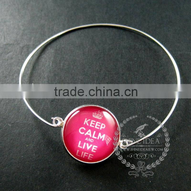 65mm diameter one end open keep calm series 1 candy color collage art cabochon silver wiring fashion bangle bracelet 6420002