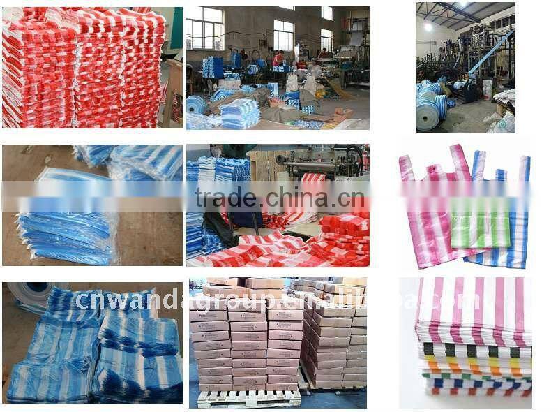 retailing HDPE striped t-shirt Bag,degradable bag