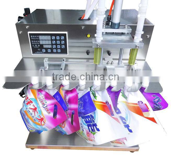 Big Volume 17L Double Nozzles Spout Bag Filling Machine For Liquid Oil Milk
