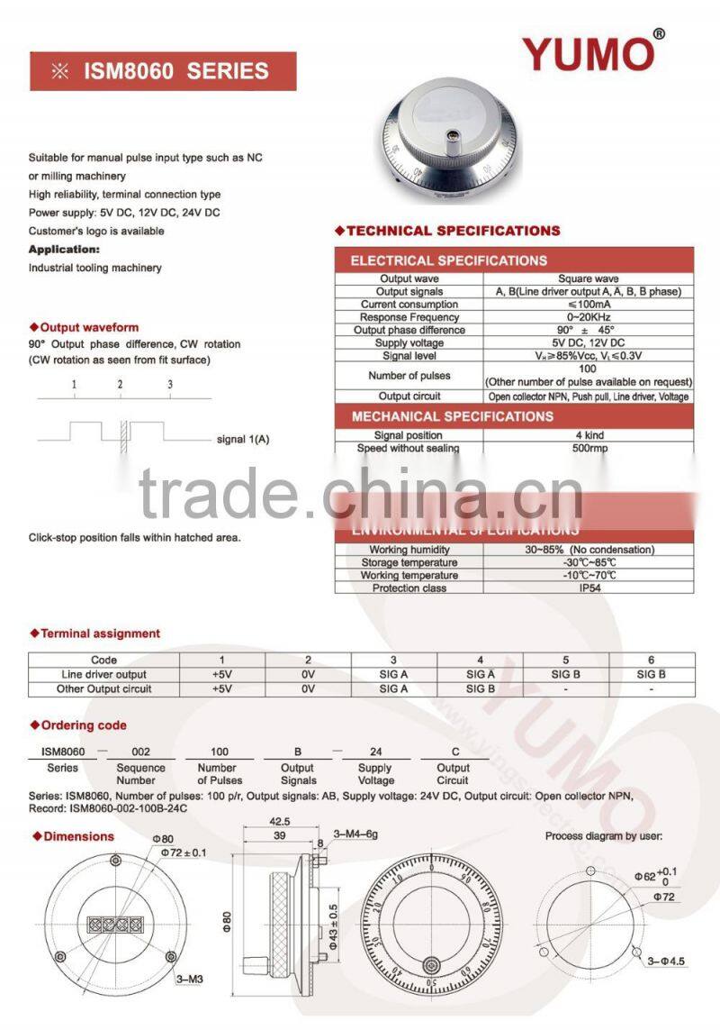 ISM8060 80mm 100 ppr pulse 5V DC Manual Pulse Generator CNC Handwheel MPG Manual Encoder rotary encoder servo motor encoder