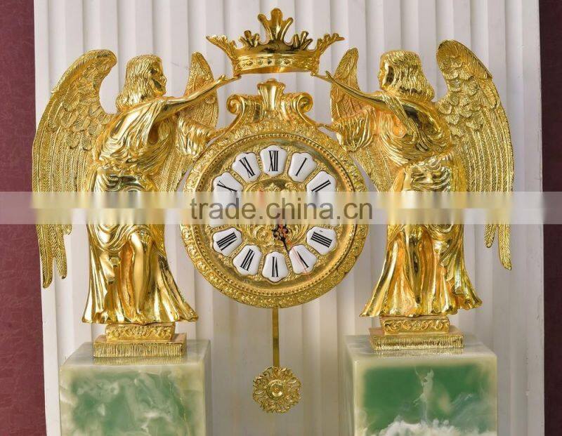 Royal Angel Handing Crown Table Clock, Luxury 24K Gold Plated Table Clock, Marble Base Table Clock