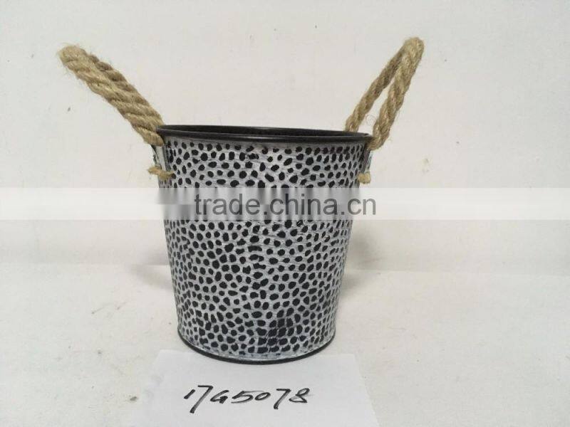 black 10" french decorative powder coated galvanized metal flower bucket for home & garden