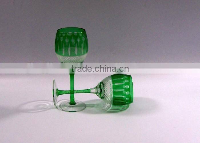 2017 China traditional made overlay etched pink wine glass