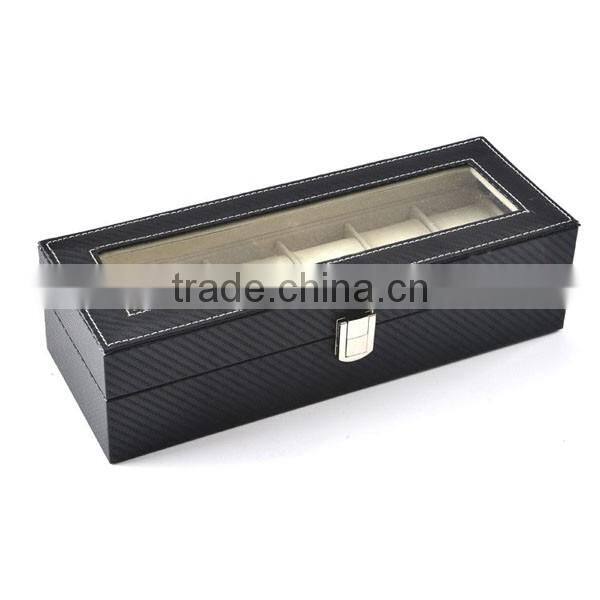 High-grade carbon fiber watch box 6 slots, transparent window display watches box