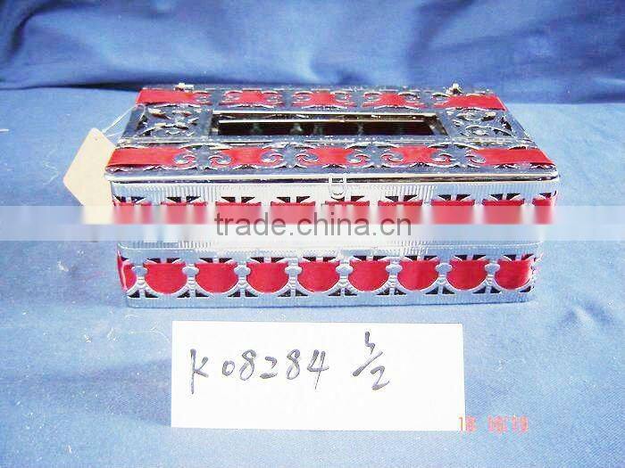 Metal tissue box napkin holder with red riband
