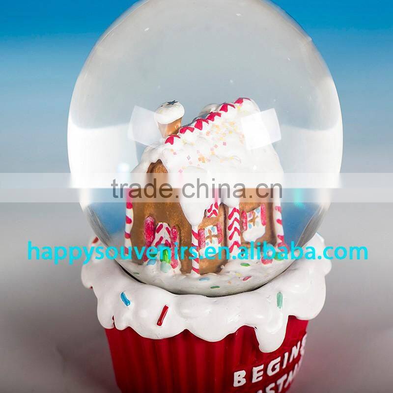 beautiful 3D snow resin house with red base Christmas gifts snow globe diameter 65mm