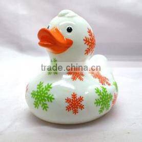 Snowflake printed rubber bath duck custom logo eco-friendly rubber floating toy for babies