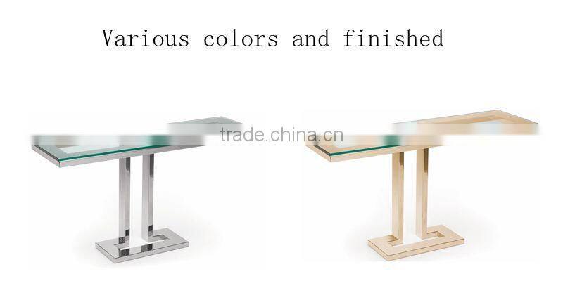 Factory price Euro Style stainless steel base glass console table
