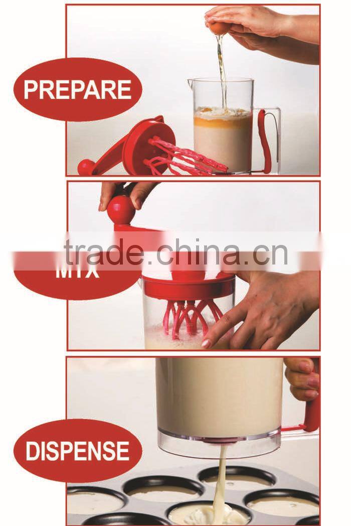 Kitchen Plastic 2-In-1 Cupcake Batter Dispenser Hand Food Cake Dough Mixer Cup