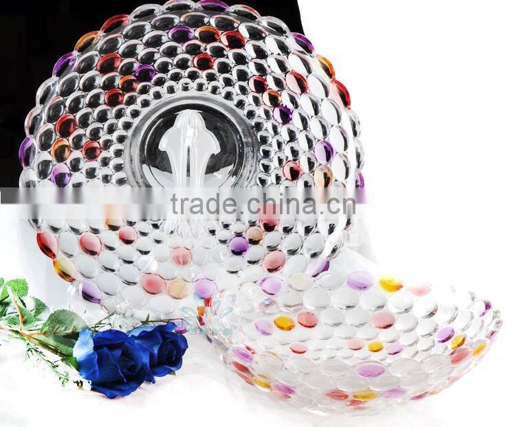 Colorful glass fruit bowl fancy fruit tray salad and candy plate big size round glass dish BHL-P5