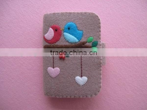 Best products polyester mobile pocket credit card case wool felted phone pouch with handsewn cute birds hearts tree for young