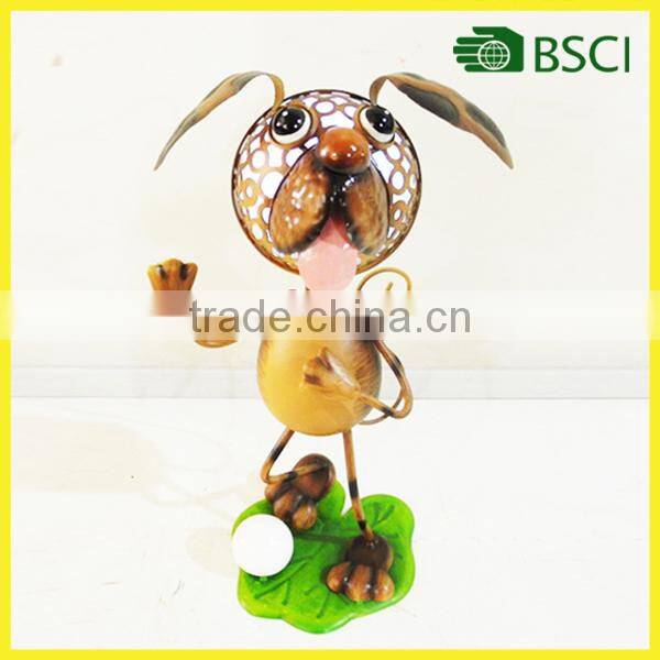 YS14698 metal dog craft with solar light for garden decor