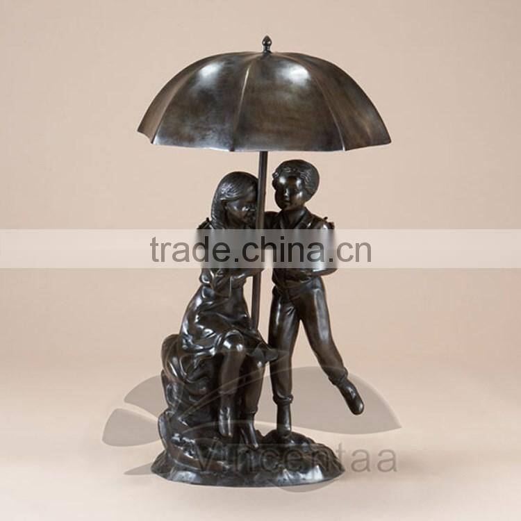 Bronze Boy & Girl Umbrella Fountain II