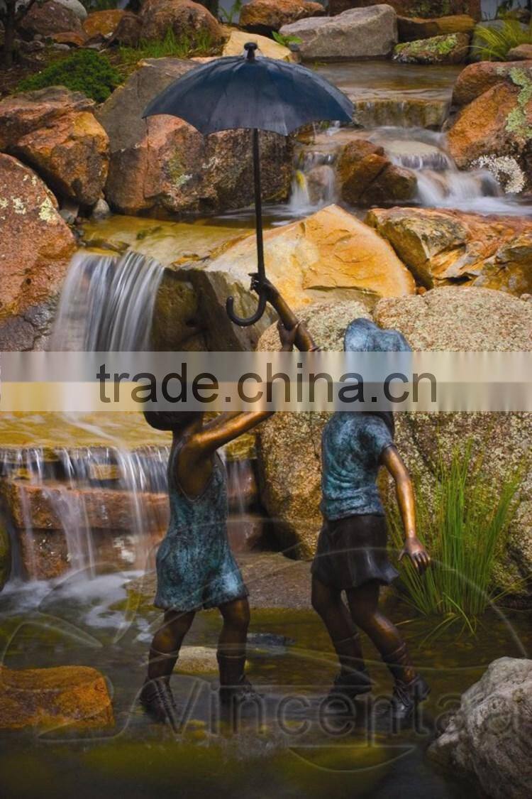 Bronze Boy & Girl Umbrella Fountain II