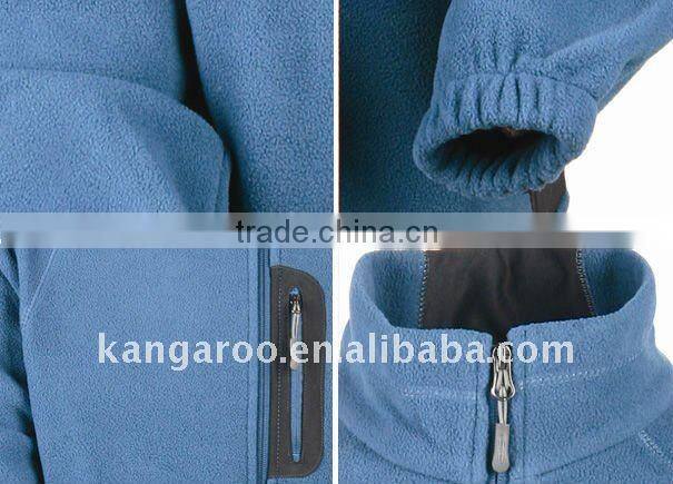 Men Polyester fleece softshell outdoor casual jacket with zipper front, blue fleece jacket