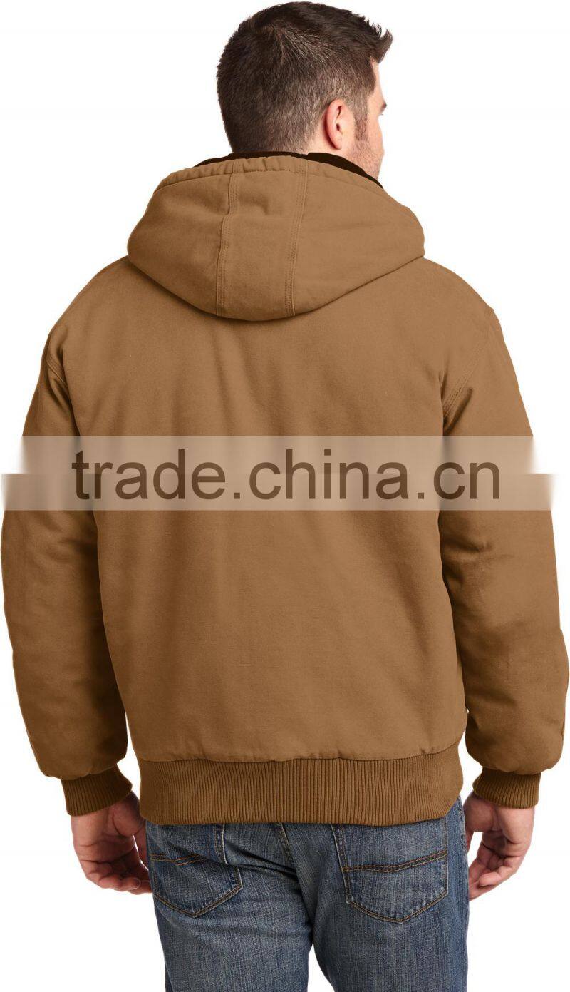 Mens Washed Duck Cloth Insulated Hooded Work Jacket