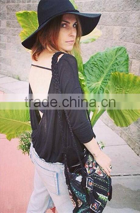 Sexy Women Ladies Crew Neck Backless Casual Long Sleeve Cotton T-Shirt Blouse Tops